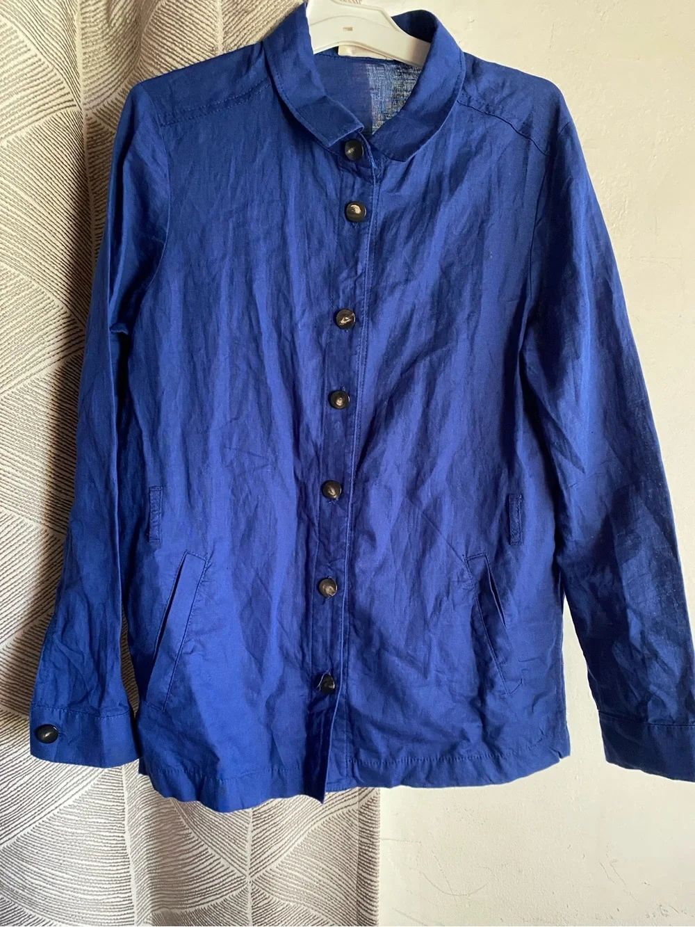 SEZANE Paris Blue Cotton Linen Blouse Shirt Women’s Button Up Long Sleeve Sz 36